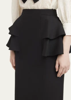Valentino GaravaniTiered Peplum Midi Wool Skirt
