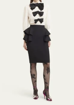 Valentino GaravaniTiered Peplum Midi Wool Skirt