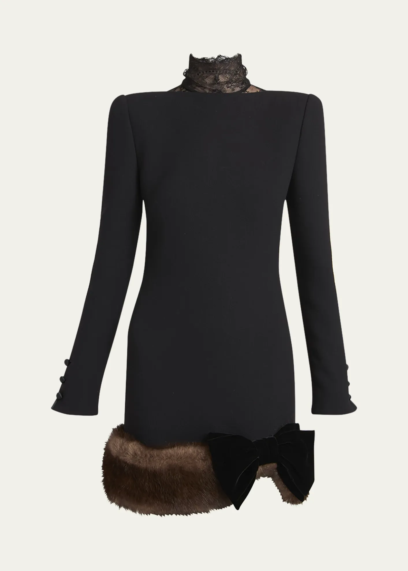 Valentino GaravaniTurtleneck Long-Sleeve Sheep Shearling-Trim Mini Dress