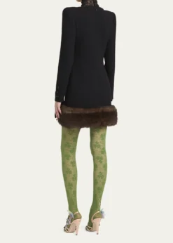 Valentino GaravaniTurtleneck Long-Sleeve Sheep Shearling-Trim Mini Dress