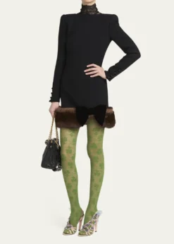 Valentino GaravaniTurtleneck Long-Sleeve Sheep Shearling-Trim Mini Dress