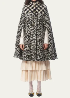 Valentino GaravaniTweed Houndstooth Wool Cape