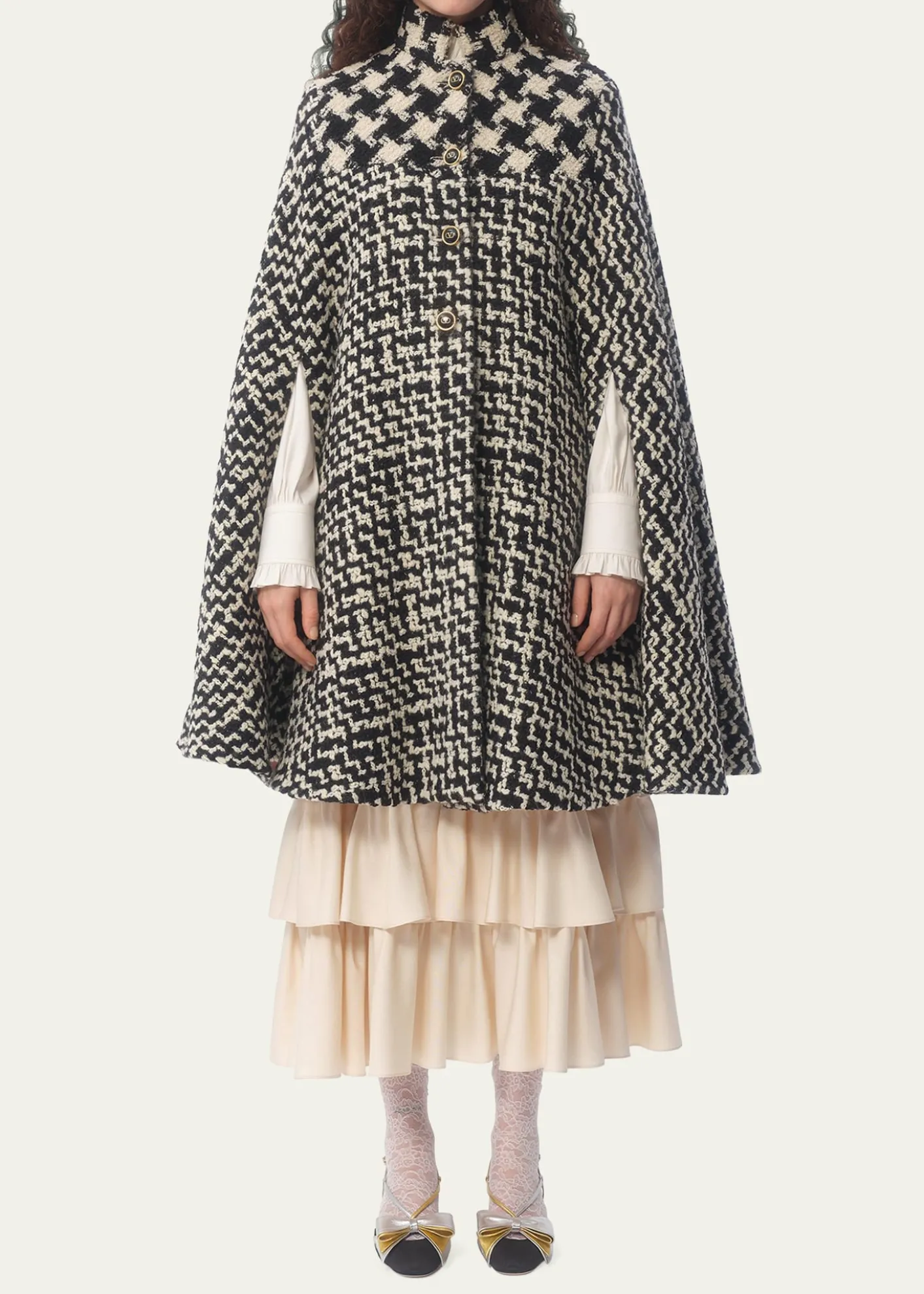 Valentino GaravaniTweed Houndstooth Wool Cape