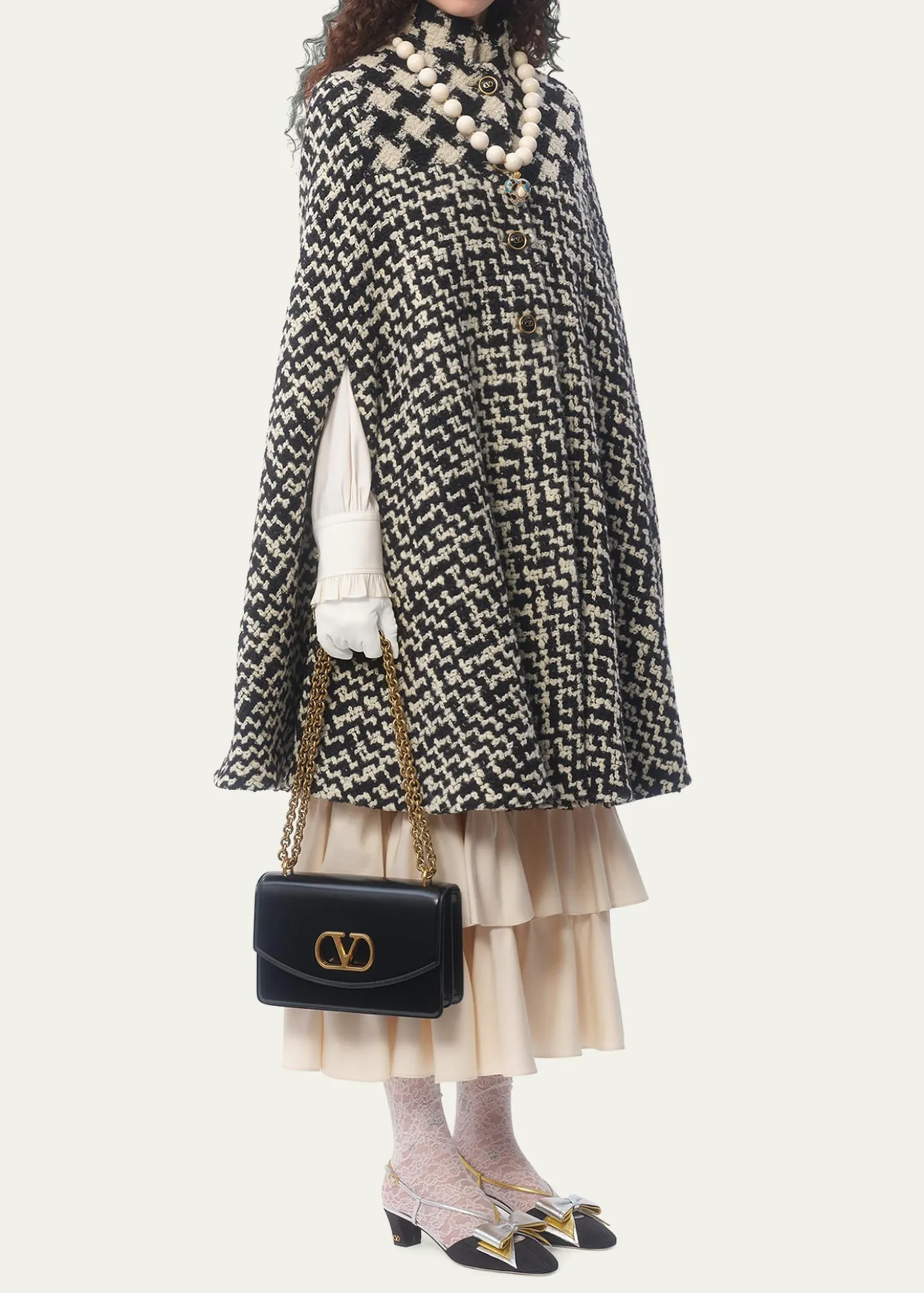 Valentino GaravaniTweed Houndstooth Wool Cape