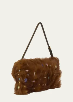 Valentino GaravaniVain Strass Fuzzy Shearling Shoulder Bag