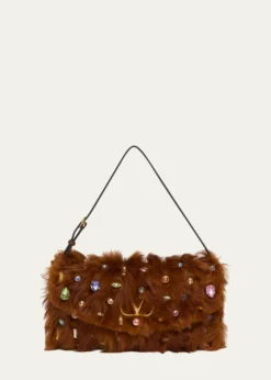 Valentino GaravaniVain Strass Fuzzy Shearling Shoulder Bag