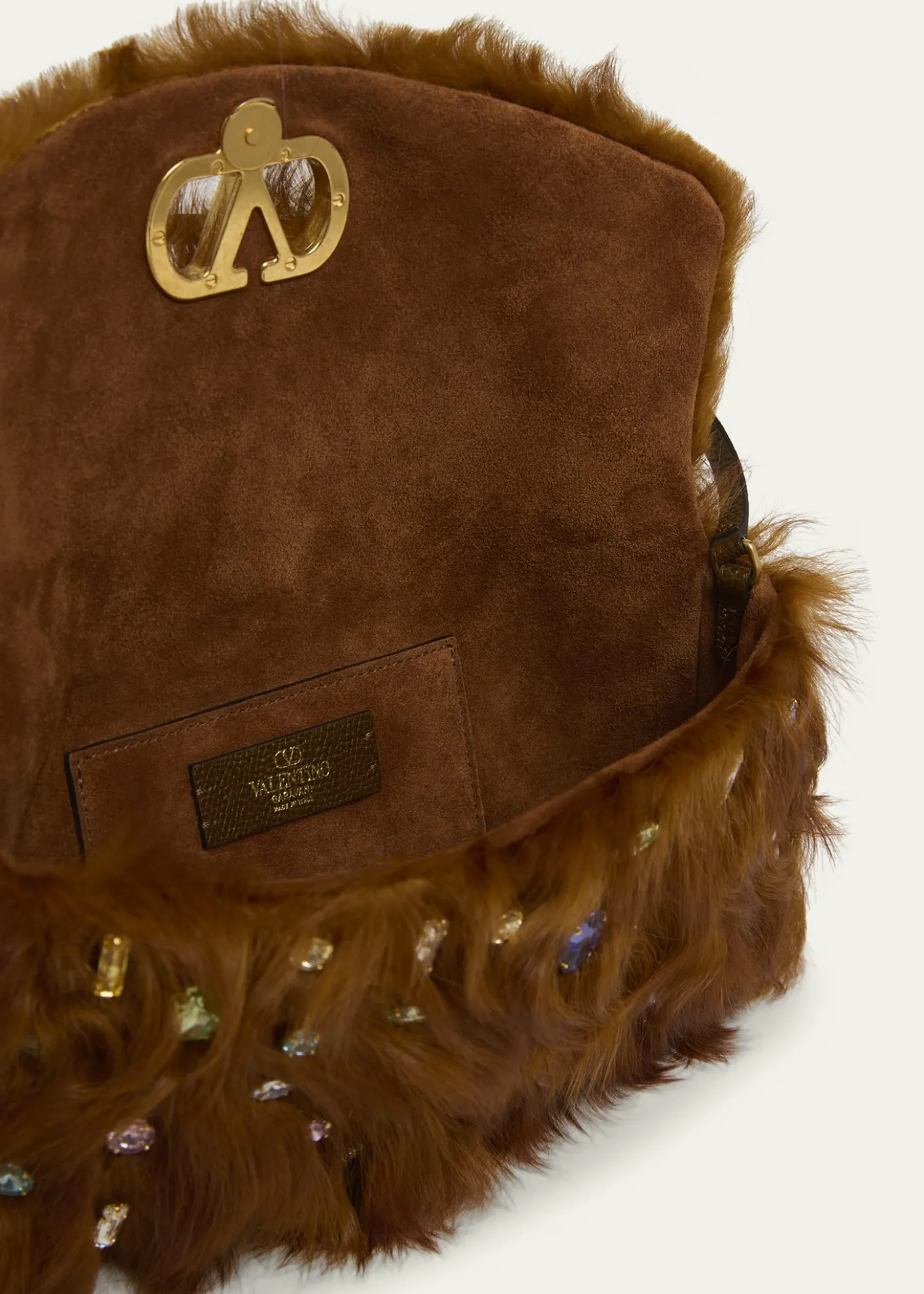 Valentino GaravaniVain Strass Fuzzy Shearling Shoulder Bag