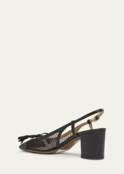 Valentino GaravaniValet Du Roi VLogo Leather and Mesh Slingback Pumps