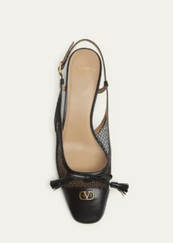 Valentino GaravaniValet Du Roi VLogo Leather and Mesh Slingback Pumps