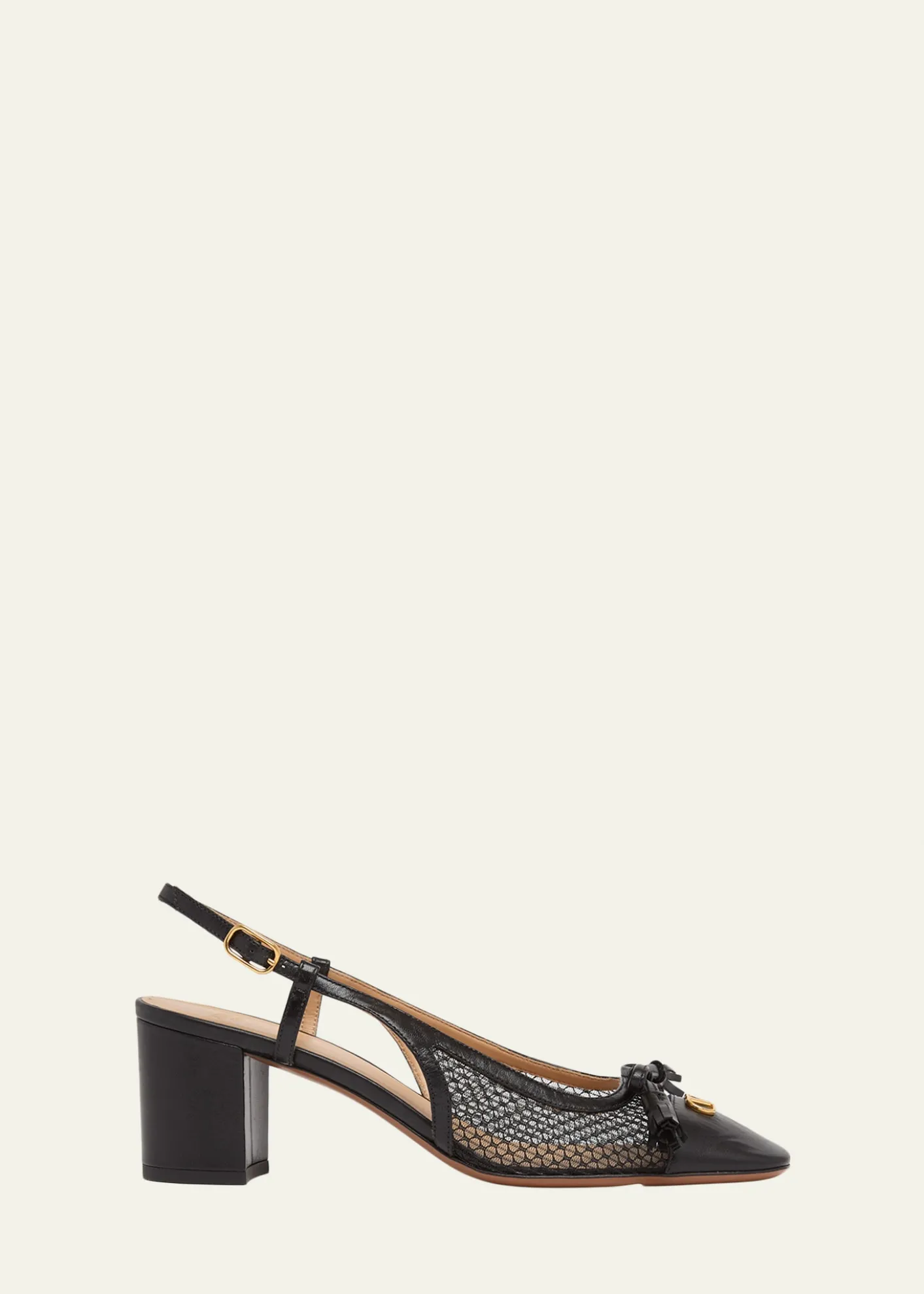 Valentino GaravaniValet Du Roi VLogo Leather and Mesh Slingback Pumps