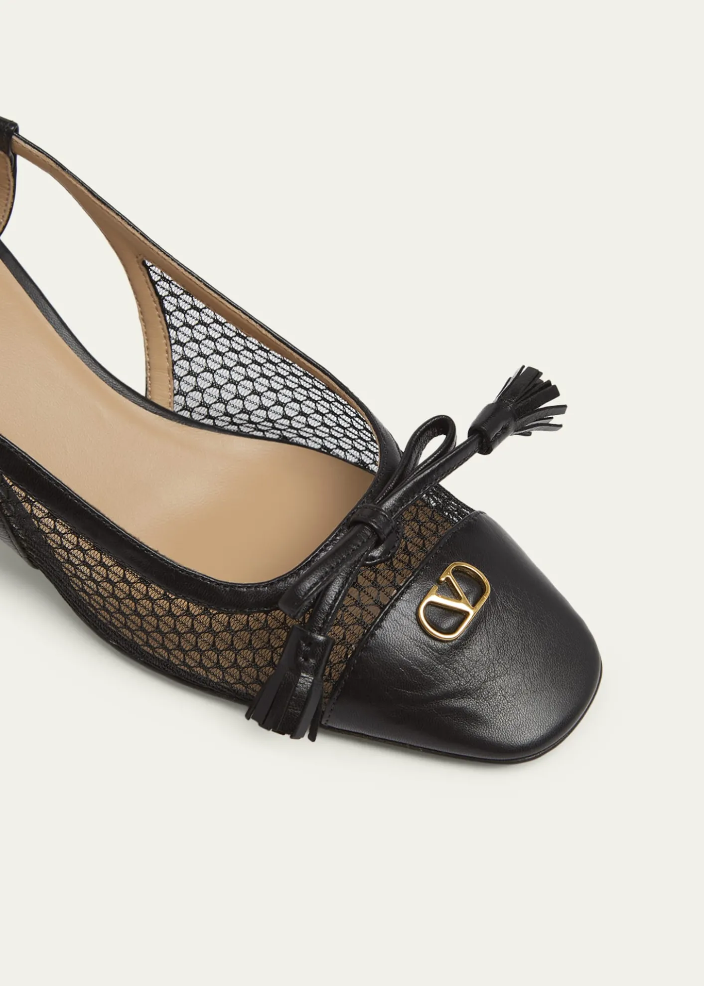 Valentino GaravaniValet Du Roi VLogo Leather and Mesh Slingback Pumps