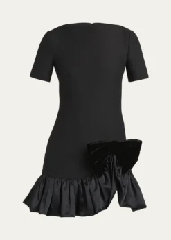 Valentino GaravaniVelvet Bow Ruffle Short-Sleeve Mini Dress