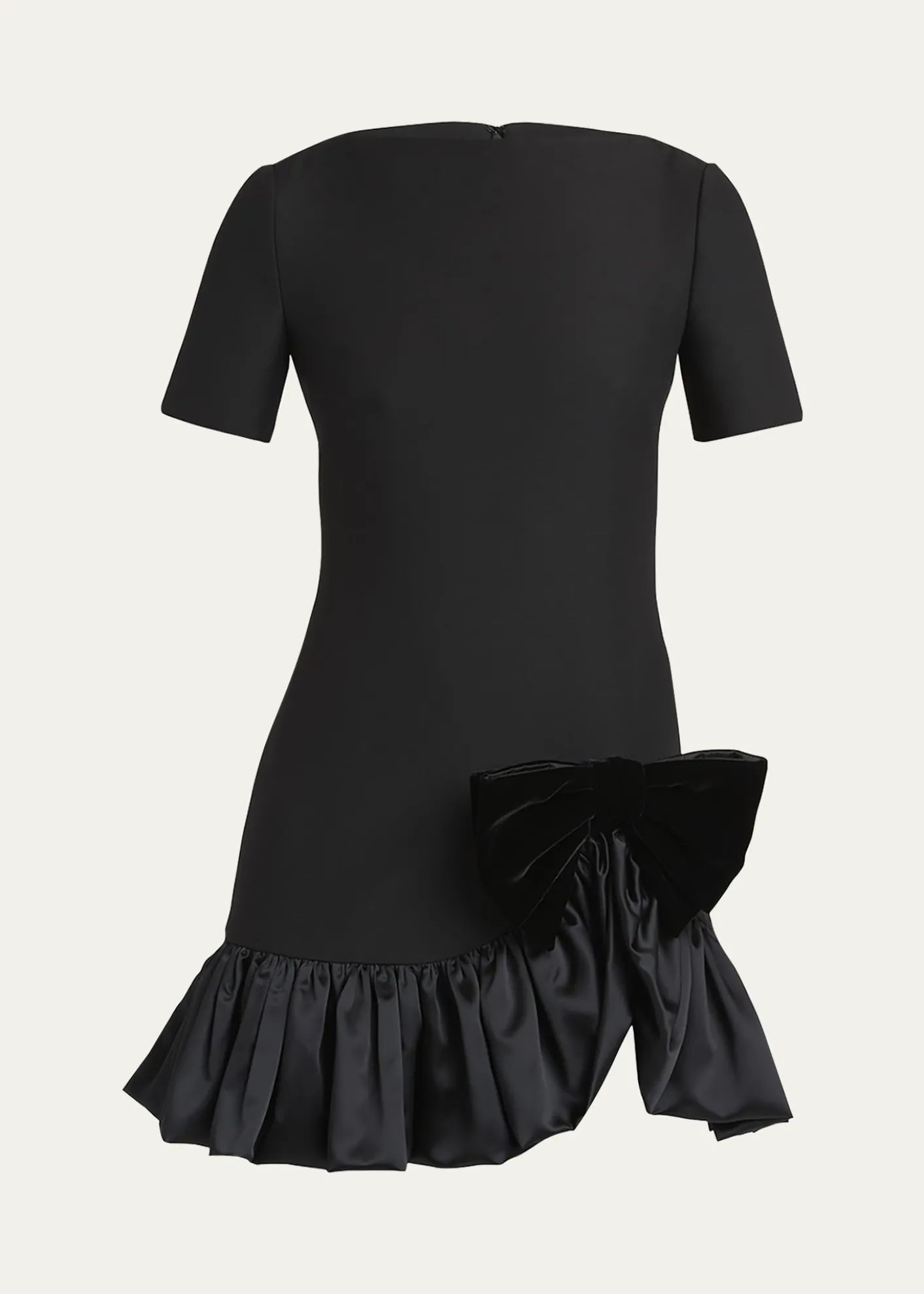 Valentino GaravaniVelvet Bow Ruffle Short-Sleeve Mini Dress