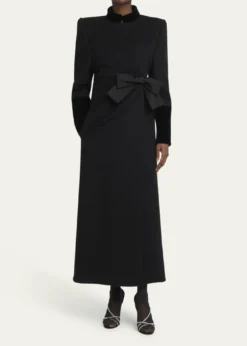 Valentino GaravaniVelvet Bow Double-Breasted Wool-Cashmere Long Coat