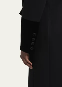 Valentino GaravaniVelvet Bow Double-Breasted Wool-Cashmere Long Coat