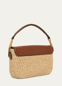 Valentino GaravaniViscose Raffia & Leather Top-Handle Bag