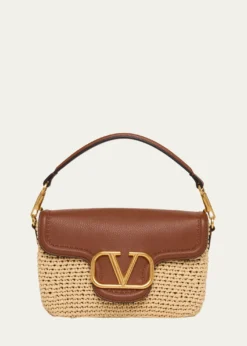 Valentino GaravaniViscose Raffia & Leather Top-Handle Bag