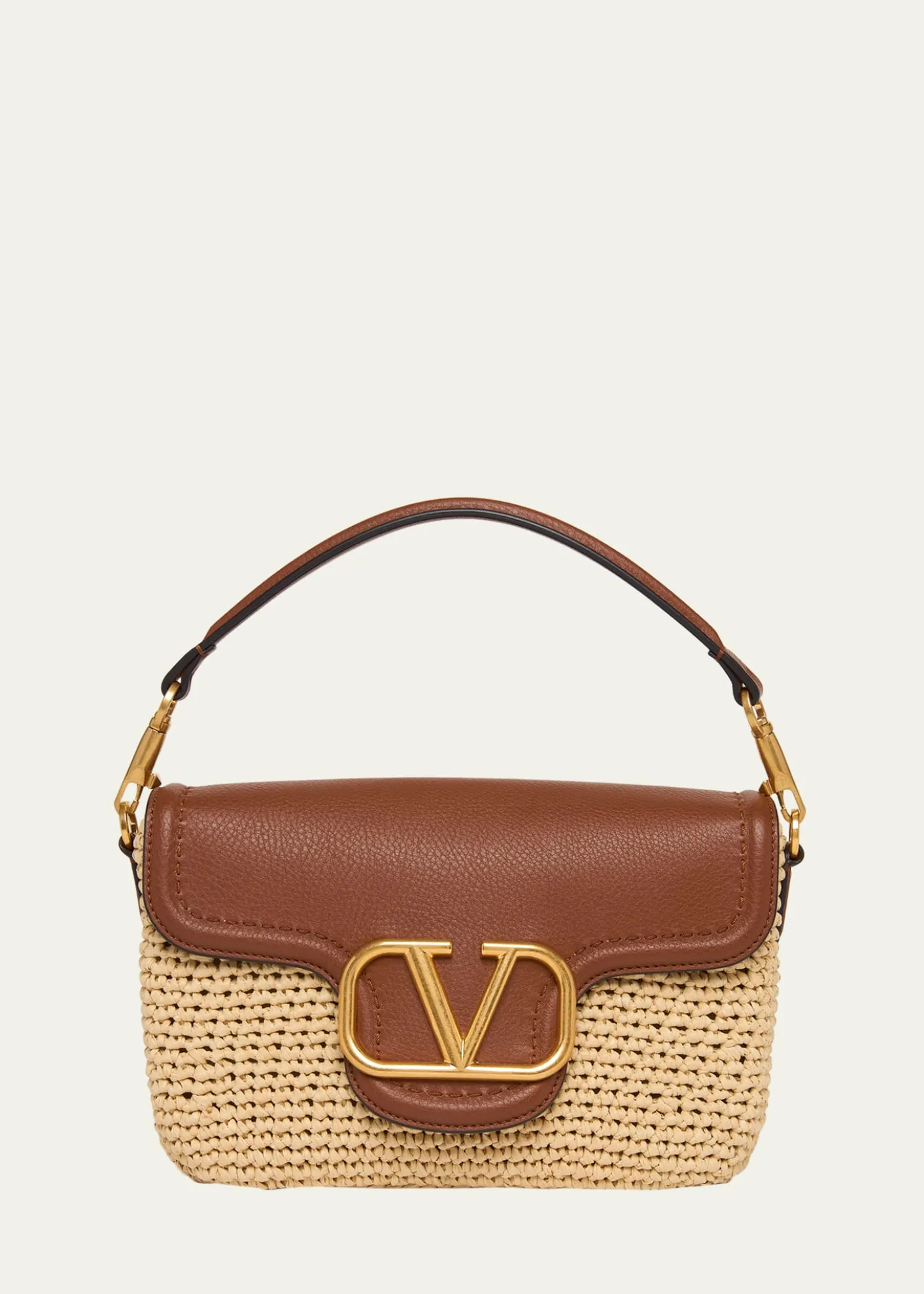 Valentino GaravaniViscose Raffia & Leather Top-Handle Bag