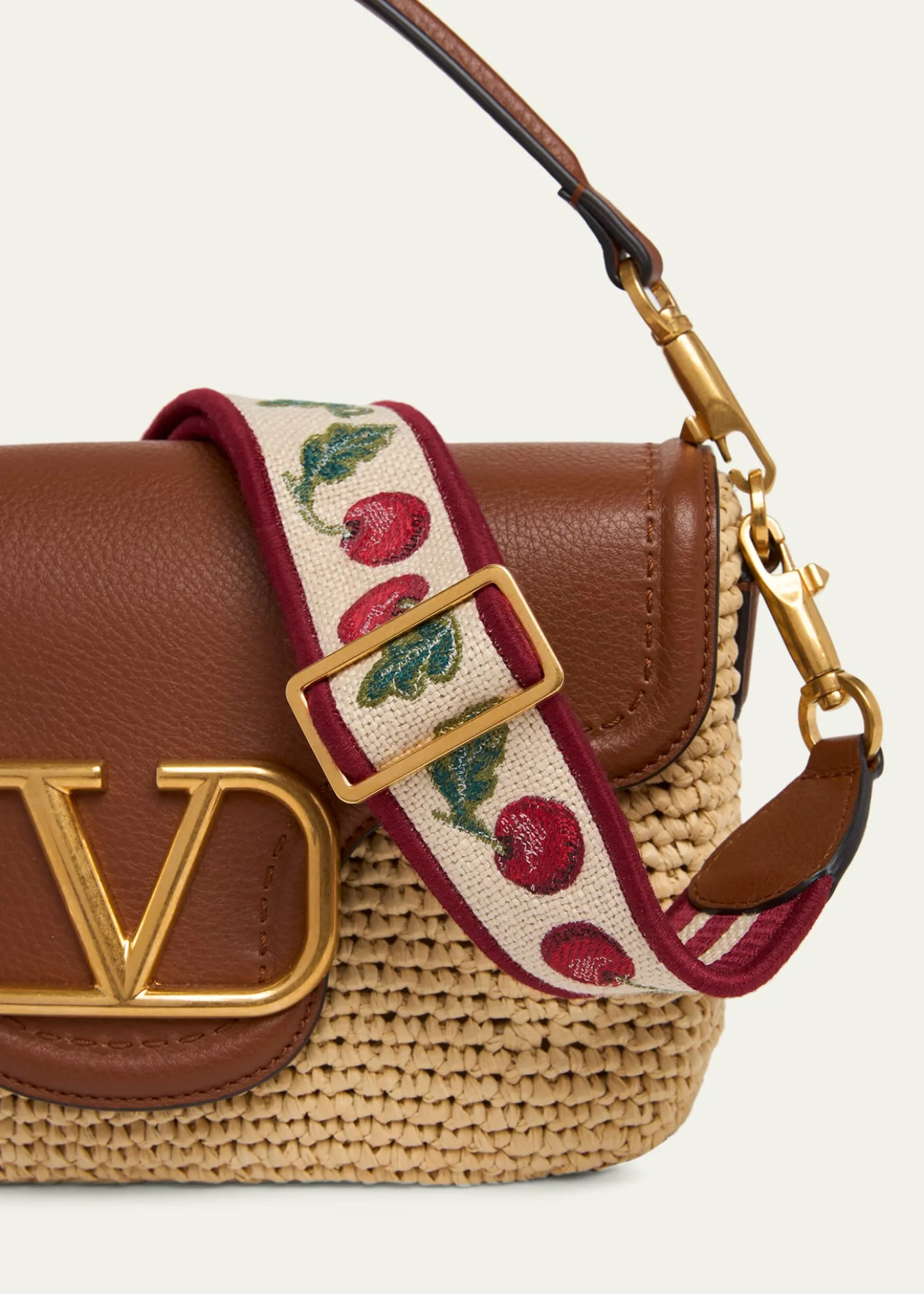 Valentino GaravaniViscose Raffia & Leather Top-Handle Bag