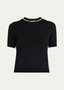 Valentino GaravaniV-Logo Bow Short-Sleeve Wool Sweater