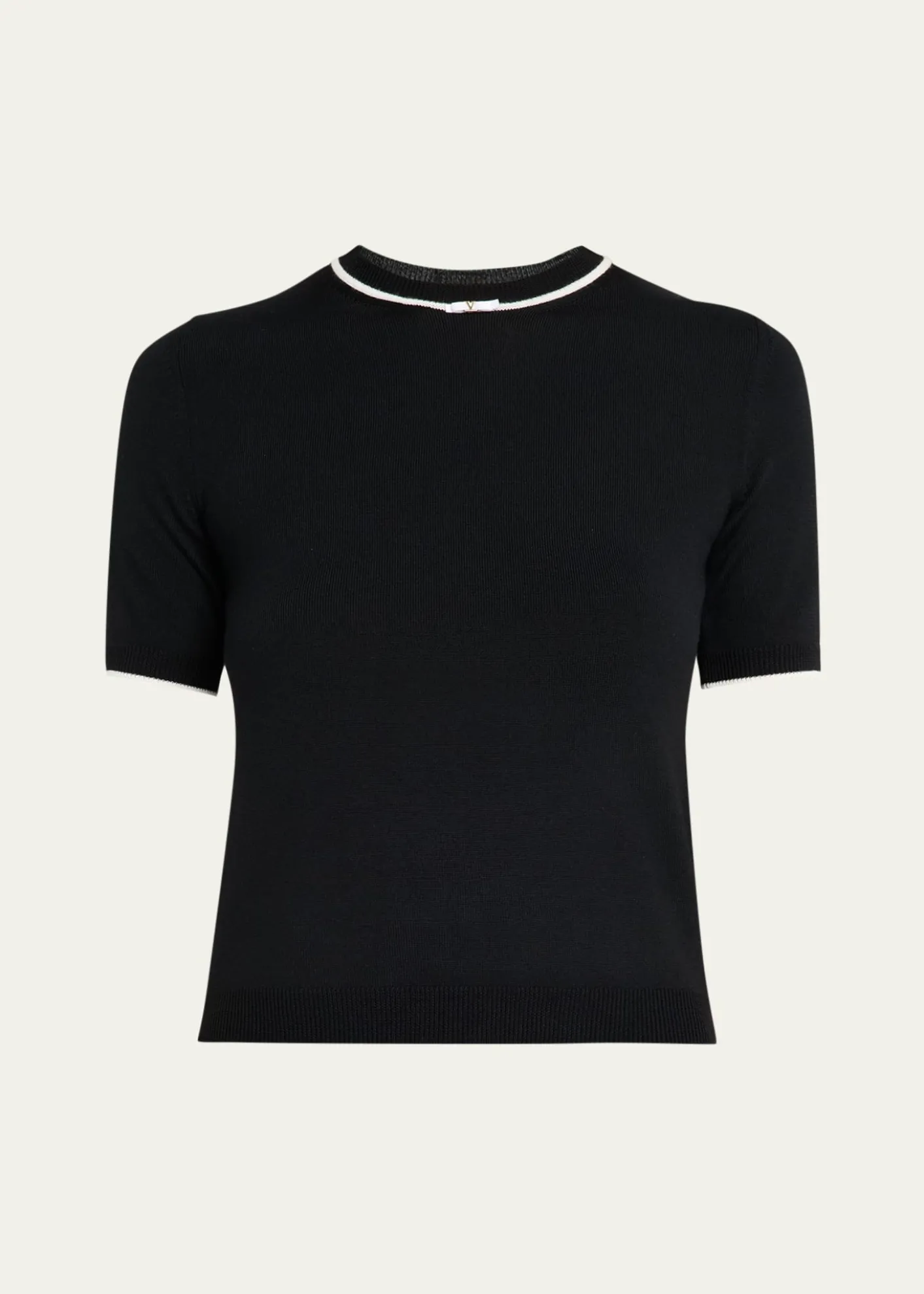 Valentino GaravaniV-Logo Bow Short-Sleeve Wool Sweater