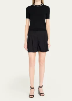 Valentino GaravaniV-Logo Bow Short-Sleeve Wool Sweater