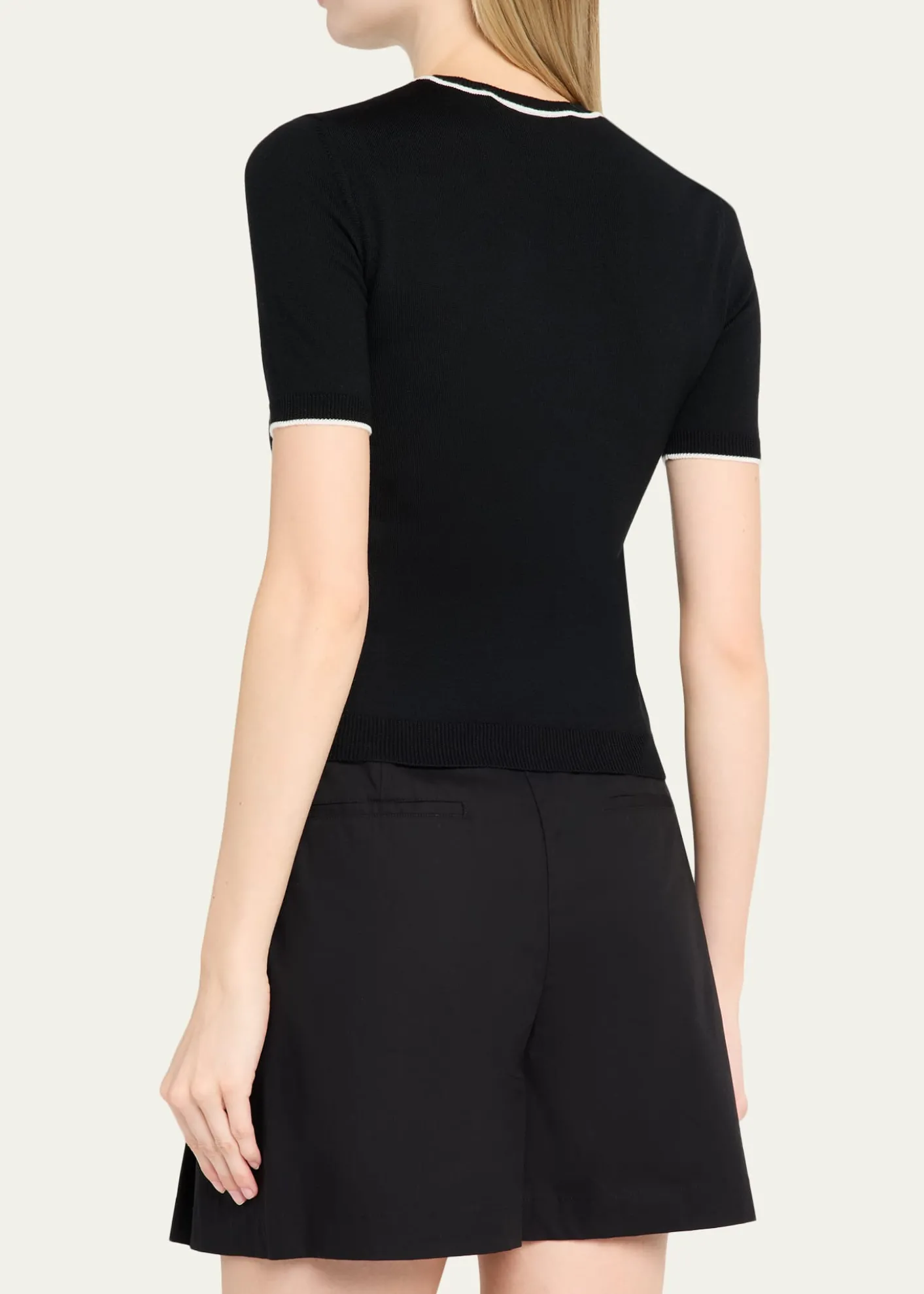 Valentino GaravaniV-Logo Bow Short-Sleeve Wool Sweater
