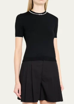 Valentino GaravaniV-Logo Bow Short-Sleeve Wool Sweater