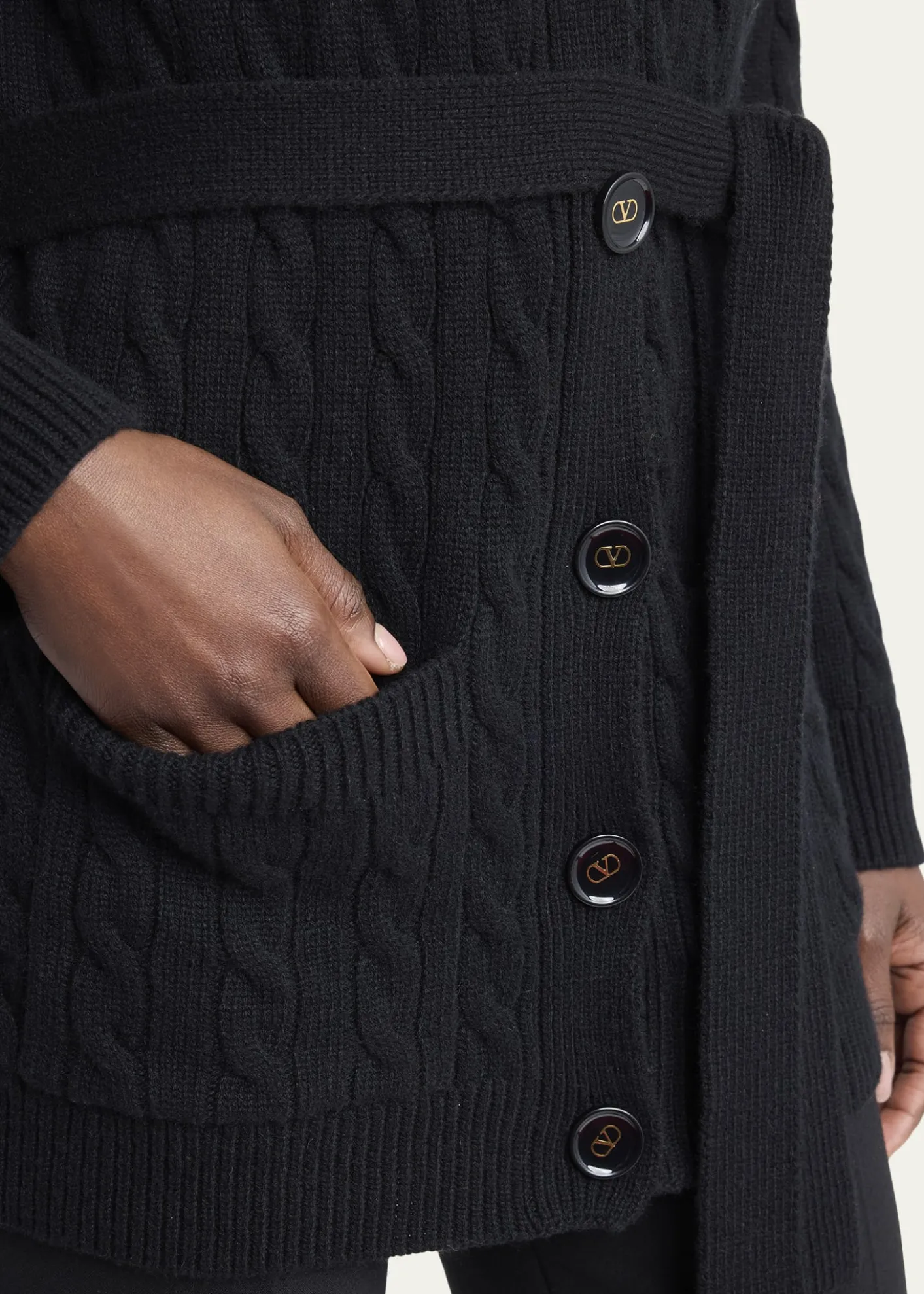 Valentino GaravaniV-Logo Cashmere Cable Knit V-Neck Cardigan