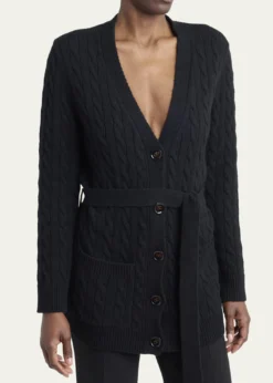 Valentino GaravaniV-Logo Cashmere Cable Knit V-Neck Cardigan