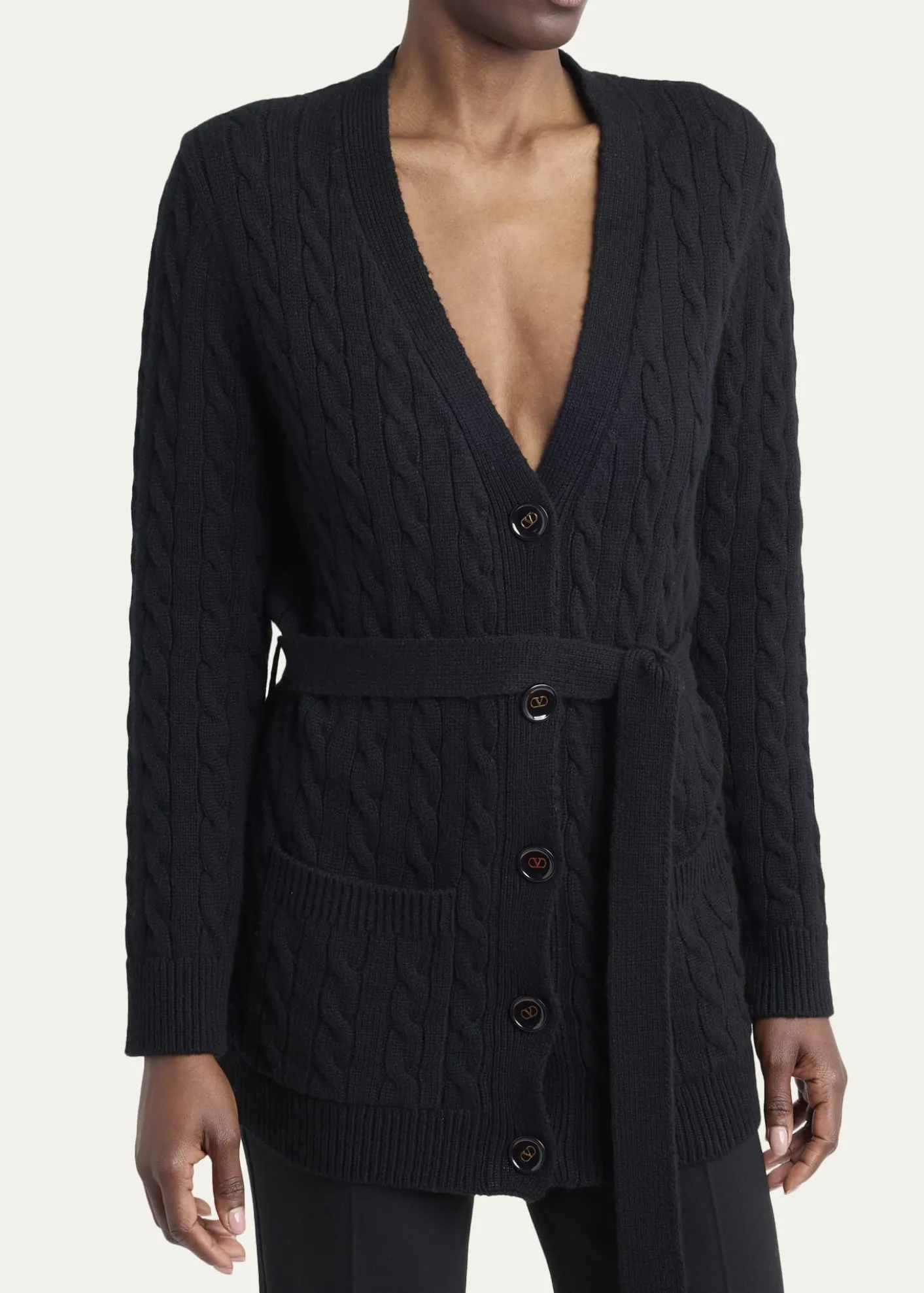 Valentino GaravaniV-Logo Cashmere Cable Knit V-Neck Cardigan