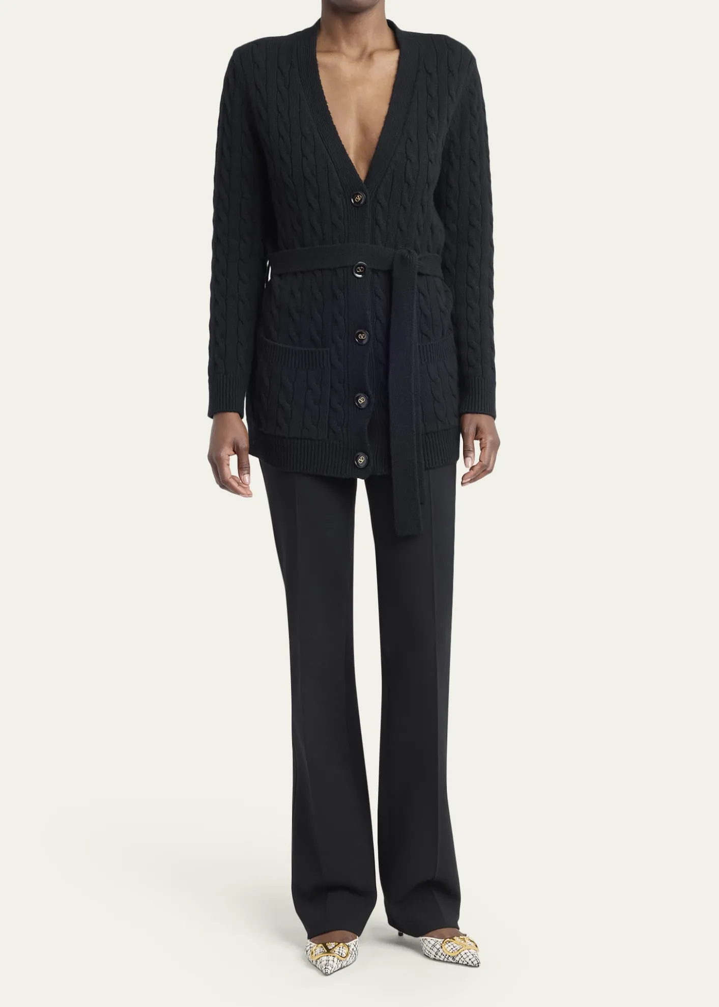 Valentino GaravaniV-Logo Cashmere Cable Knit V-Neck Cardigan