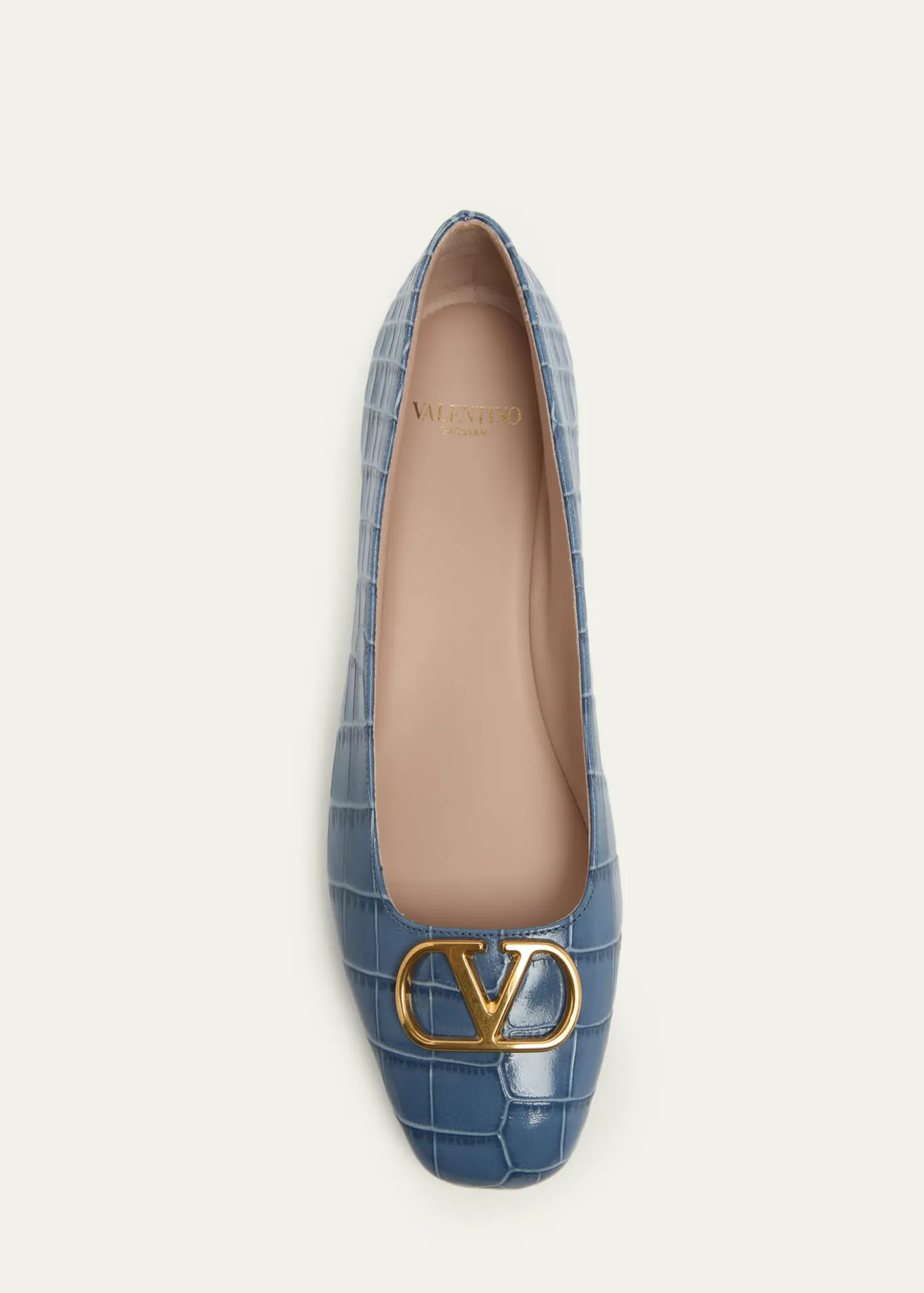 Valentino GaravaniVLogo Croc-Embossed Leather Ballerina Flats