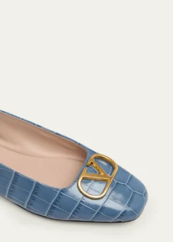 Valentino GaravaniVLogo Croc-Embossed Leather Ballerina Flats