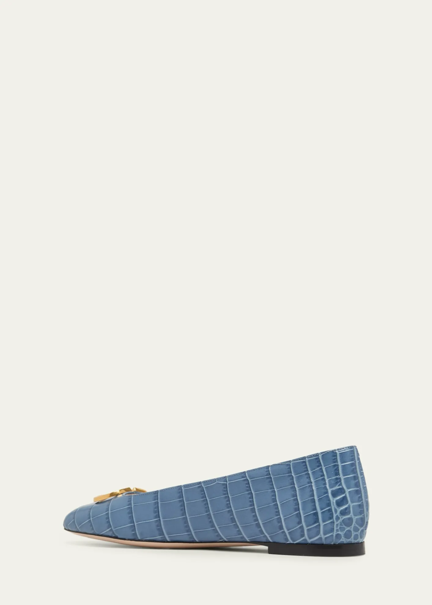 Valentino GaravaniVLogo Croc-Embossed Leather Ballerina Flats