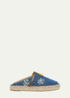 Valentino GaravaniVLogo Floral-Embroidered Denim Espadrille Mules