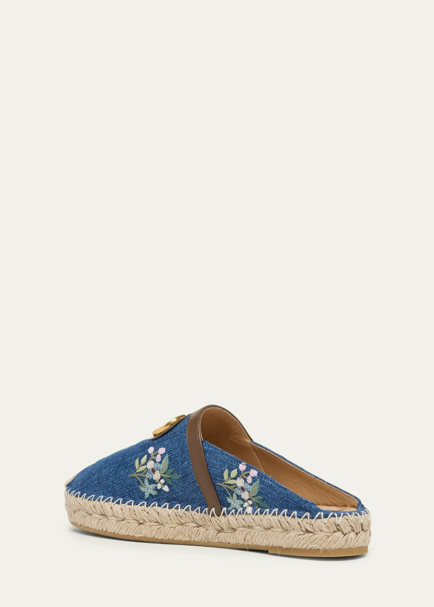 Valentino GaravaniVLogo Floral-Embroidered Denim Espadrille Mules