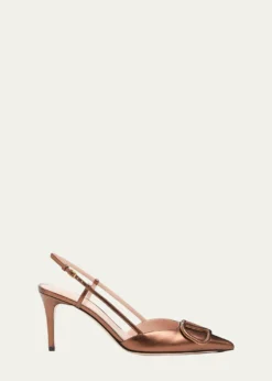 Valentino GaravaniV-Logo Metallic Leather Slingback Pumps
