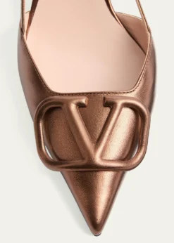 Valentino GaravaniV-Logo Metallic Leather Slingback Pumps