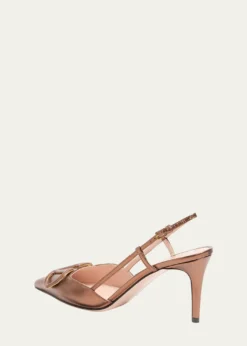 Valentino GaravaniV-Logo Metallic Leather Slingback Pumps