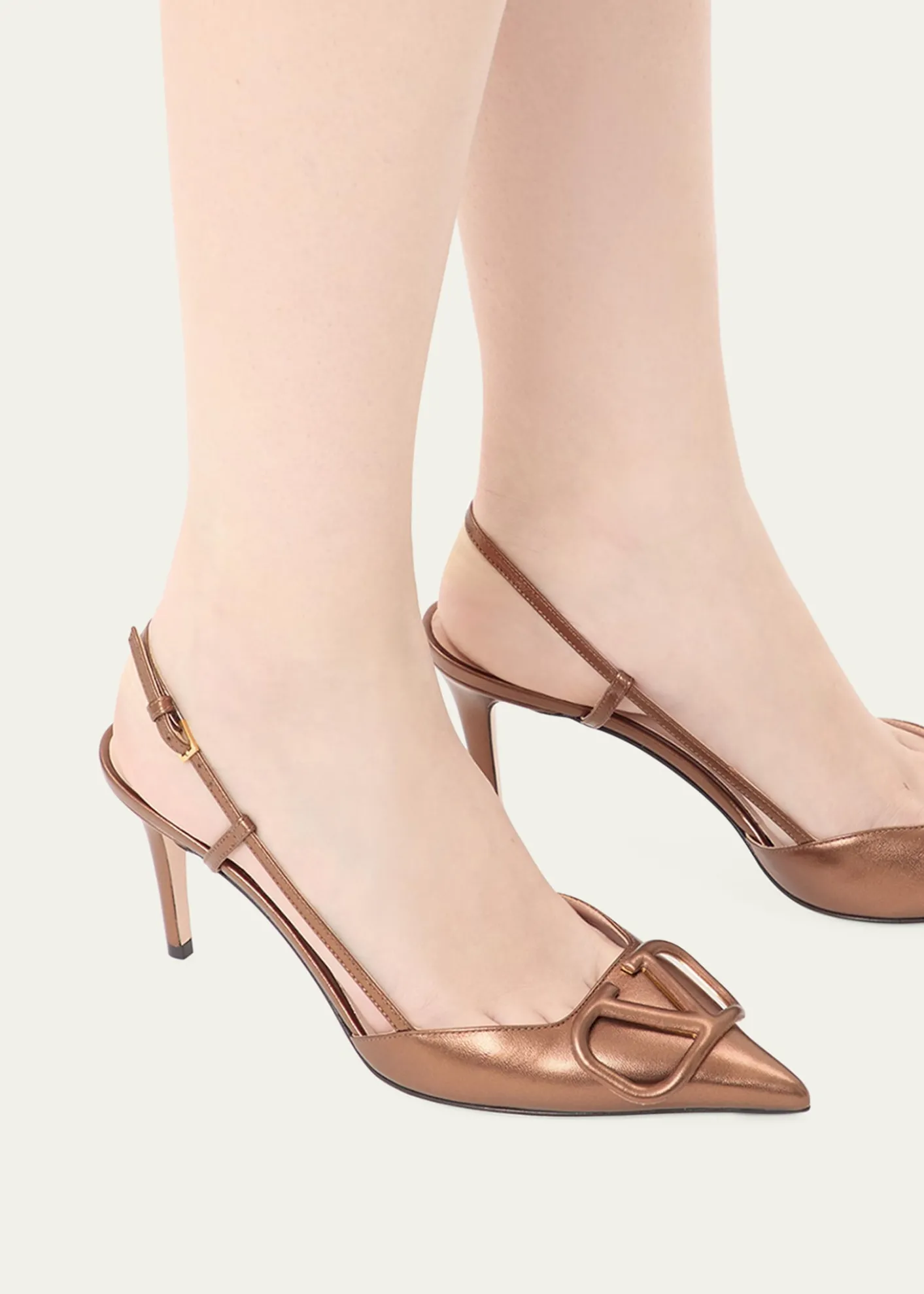 Valentino GaravaniV-Logo Metallic Leather Slingback Pumps
