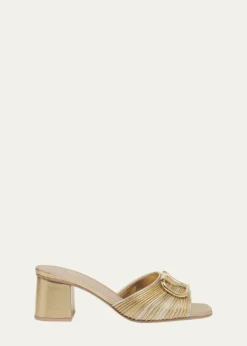 Valentino GaravaniVLogo Metallic Block-Heel Slide Sandals
