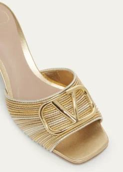 Valentino GaravaniVLogo Metallic Block-Heel Slide Sandals