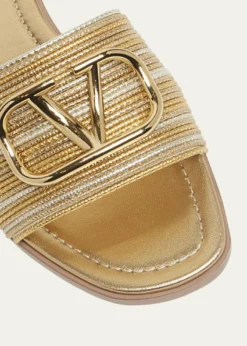 Valentino GaravaniVLogo Metallic Flat Slide Sandals