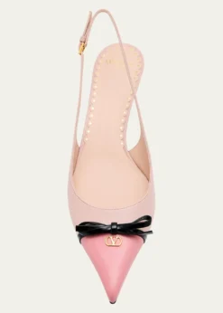 Valentino GaravaniVLOGO Pointed Slingback Leather Kitten Pumps