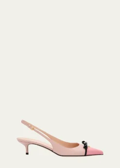 Valentino GaravaniVLOGO Pointed Slingback Leather Kitten Pumps