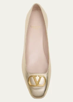 Valentino GaravaniVLogo Signature Metallic Leather Ballerina Flats
