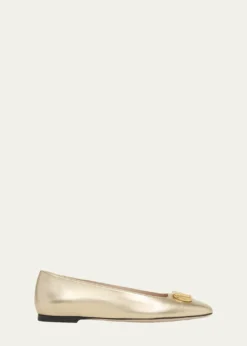 Valentino GaravaniVLogo Signature Metallic Leather Ballerina Flats