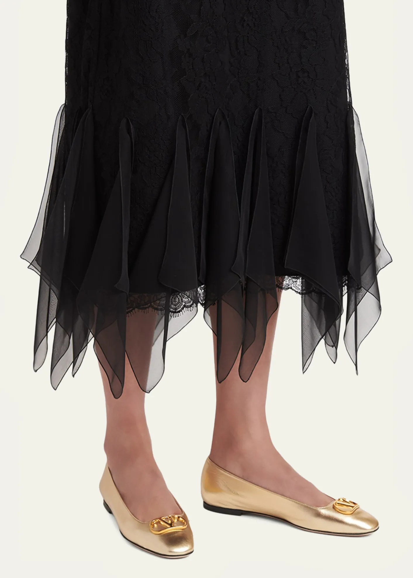 Valentino GaravaniVLogo Signature Metallic Leather Ballerina Flats