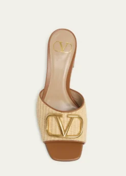Valentino GaravaniVLogo Signature Leather and Raffia Mule Sandals